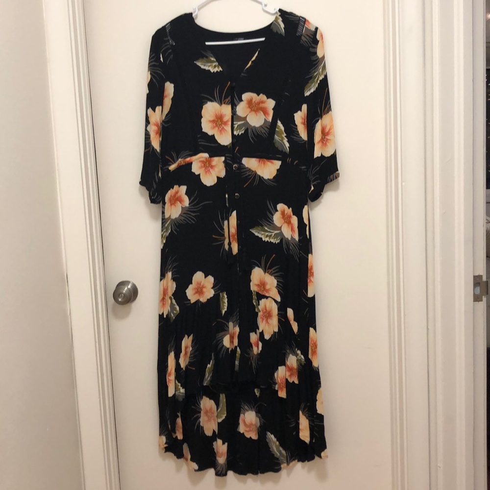 Hibiscus patterned button down dress